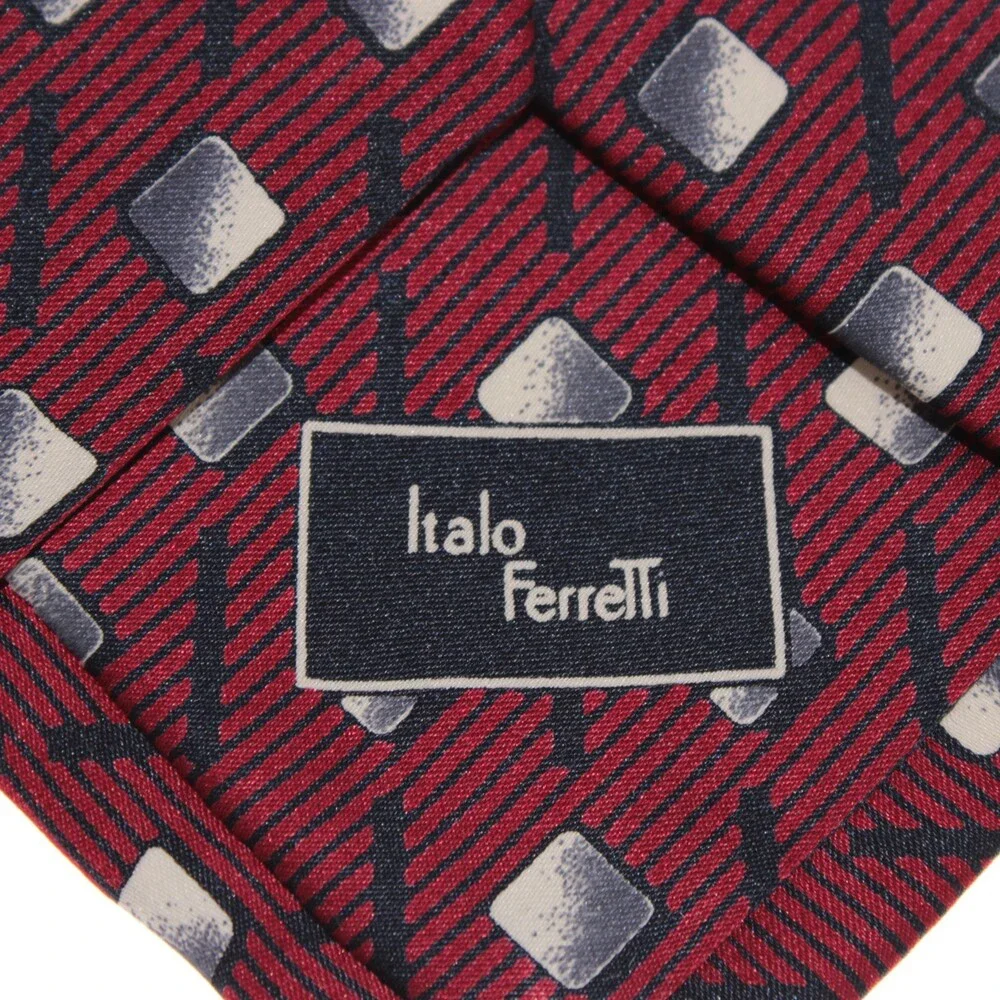 Italo Ferretti NWT Neck Tie in Red Geometric Print 100% Silk Made in Italy
